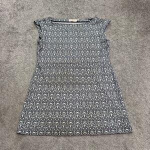 Tory Burch Geometric Boat Neck Mini Dress Womens Small Navy White Cap Sleeve